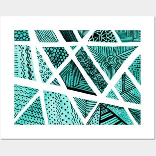 Geometric doodles - turquoise and black Posters and Art